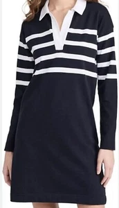 FAHERTY rugby jersey polo dress open stripe Medium 1452 Navy White - Foto 1 di 10
