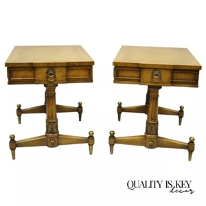 Vintage Weiman Kameo French Regency Style Banded Walnut End Tables - a Pair - Picture 1 of 12