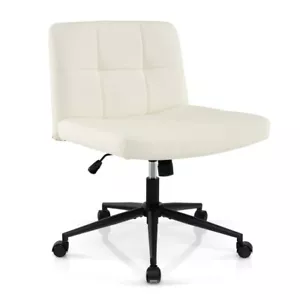 360° Swivel Height-adjustable PU Leather Home Office Armless Desk Chair w/ Wheel - Picture 1 of 10