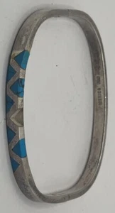 925 Sterling Silber Vintage Mexiko Türkis Quadrat Scharnier Armreif Armband - J52 - Bild 1 von 4