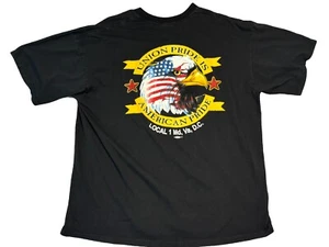Camicia americana vintage XL nera Union Pride bandiera USA aquila calva vintage Y2K locale DC - Foto 1 di 8