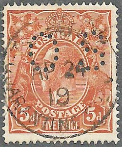 KGV 5d CHESTNUT ROUGH PAPER PERF OS SINGLE LINE p14.5 sg060 cv£180 cds & Scarce - Picture 1 of 2