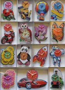 CHILDRENS WALL CLOCK.NEW & BOXED.15 DESIGNS. BUTTERFLY,PANDA,OWL,MOTORBIKE ETC - Picture 1 of 16