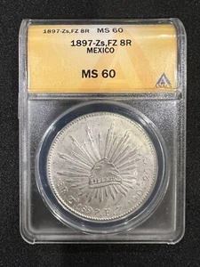 1897 Zs FZ 8 Reales MEXICO Silver - ANACS MS 60 *FROSTY - Picture 1 of 2