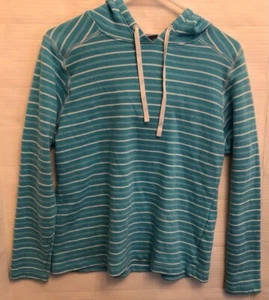 Columbia PFG Womens Pullover Hoodie Blue White Striped Drawstring Long Sleeve S - Picture 1 of 9