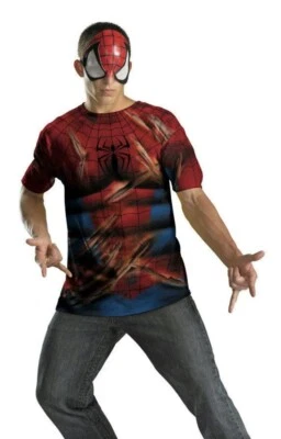 Disfraz Hombre Spiderman Camisa y Máscara Adolescente Adulto Disfraz Kit XL 42-46 Foto 1 de 4
