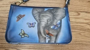 Anuschka Hand-Painted Leather Shoulder Bag-Elephant Love - Picture 1 of 10