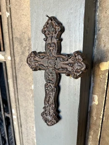 Ornate Cast Iron Wall Cross 10" Rustic Vintage Decor Religious Home Accent - Picture 1 of 5