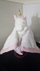 CARTERS Baby Unicorn Lovey 14" White Pink Satin Soother Security Blanket Plush - Picture 1 of 5