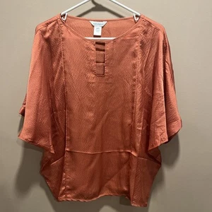Sundance Womens 100% Silk Orange Tunic Top Blouse S Boho Relaxed Flowy Hippie - Picture 1 of 12