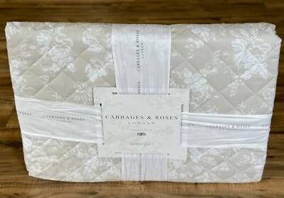Cabbage & Roses Paris Rose - Linen Queen Quilt Coverlet Farmhouse Shabby Chic - Image 1 of 4