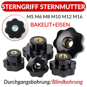 Bakelit Daumenschraube Sterngriff Klemmknöpfe Einsatzmutter Handrad M5/M6/M8~M16 - Picture 1 of 26