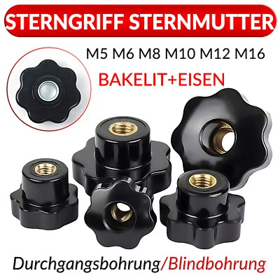 Bakelit Daumenschraube Sterngriff Klemmknöpfe Einsatzmutter Handrad M5/M6/M8~M16 - Bild 1 von 4