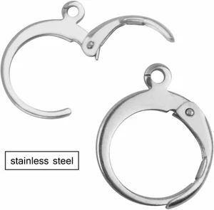 2 Round Leverback Earwires Stainless Steel Lever Ear Wires Earring Findings - Afbeelding 1 van 1