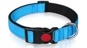 Dog Collar Strong Nylon Adjustable Reflective Padded Comfort XS S M L - Picture 1 of 13