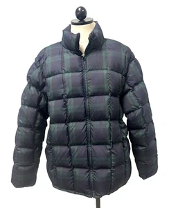 Eddie Bauer Women's Goose Down Puffer Coat Green Plaid Full Zip Size XL - Picture 1 of 7