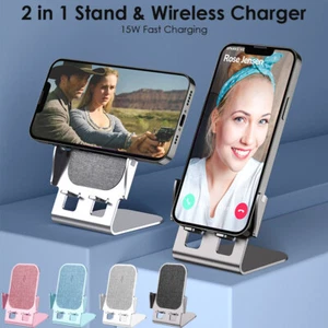 15W Wireless Charger Dock Metal Stand for iPhone Samsung Huawei Xiaomi Honor etc - Picture 1 of 13