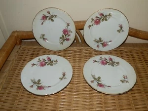 Royal Rose by Fine China Japan Dessert Plates 4 Pcs Moss Roses w/Embossed Arches - Picture 1 of 3