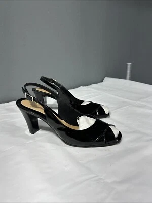 Salto feminino ALEX MARIE preto couro envernizado 9M biqueira aberta caixa 9k - Imagem 1 de 4