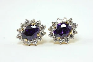 Classy CZ STUD EARRINGS 22K 18K Gold GP Thai Handmade Choose Your Color GT52 - Picture 1 of 19