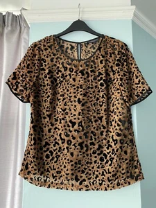 M&S LIMITED EDITION Tan Brown Mix Animal Print Chiffon/Devore Ladies’ Top Size 8 - Picture 1 of 16