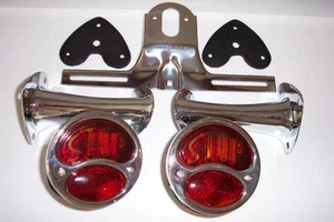 1928-31 model A lights with STOP script, brackets, & license bracket. - Bild 1 von 1