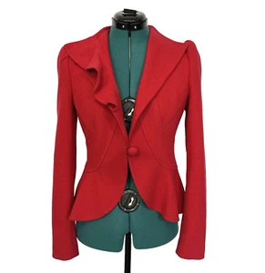 Nanette Lepore One Button Red Ruffled Blazer Size 4 Career Dressy Sophisticated - Picture 1 of 9