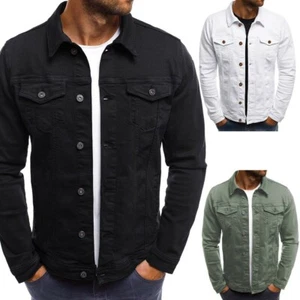 Men's Autumn Winter Button Solid Color Vintage Denim Tops Blouse T-shirt - Picture 1 of 30