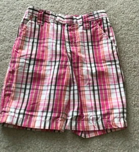 Carters Girls Rosa Blanco Naranja Marrón Cuadros 2 Pantalones Cortos de Bolsillo Talla 4 EUC - Imagen 1 de 4