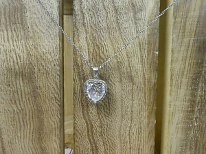925 Silver Heart Filigree & Cubic Zirconia Pendant with 18" Fine Rope Chain - Picture 1 of 5