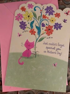 Cute Cat & Flowers Mothers Day Card By Hallmark Greeting Card Pink Envelope - Picture 1 of 8