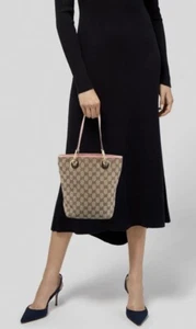 Gucci Monogram GG Eclipse Tote Bucket Bag Pink Leather Trim Shoulder Strap - Picture 1 of 12