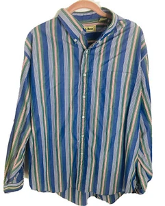 Vtg LL Bean Men's Button Down Striped Shirt Blue W/ Red White Made Hong Kong XL - Picture 1 of 9