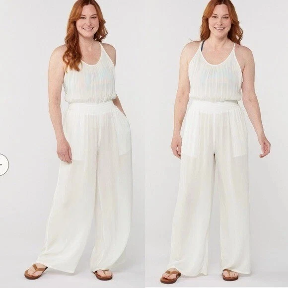 prAna Jumpsuit Womens Small White Fernie Wide Leg Sleeveless Tencel Modal Summer