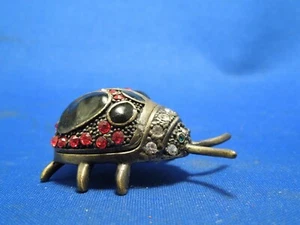 Enamel Rhinestone Decorated Ladybug Hinged Trinket Box - Picture 1 of 11