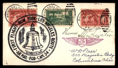 🚩US STAMP FFC 1930 NY TO LA VIA AIR MAIL ROUTE 3X DOUBLE FANCY CANCEL  - Image 1 of 4