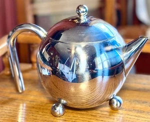 VINTAGE MCM ROUND TEAPOT ATOMIC STAINLESS STEEL ORIGINAL HENLEY TEAPOT EUC - Picture 1 of 11