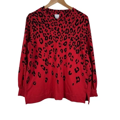 Top CHICO'S Zenergy Talla 1 EE. UU. 8/10 Rojo Negro Guepardo Manga Larga con Bolsillos Foto 1 de 4