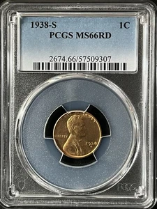 1938-S 1C RD Lincoln Wheat One Cent  PCGS MS66RD  57509307 - Picture 1 of 2