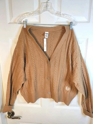 Cárdigan Suéter Victoria's Secret ROSA Para Mujer XXL Marrón Tejido con Cable Logo SUAVE Foto 1 de 4
