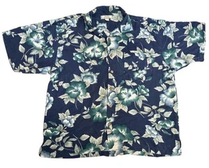 Tommy Bahama Silk Floral Camp Shirt Men’s XL Blue Green Hibiscus Aloha - Picture 1 of 7