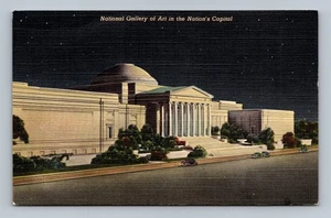 Vintage Leinen Postkarte National Gallery of Art Washington DC Nachtansicht - Bild 1 von 2