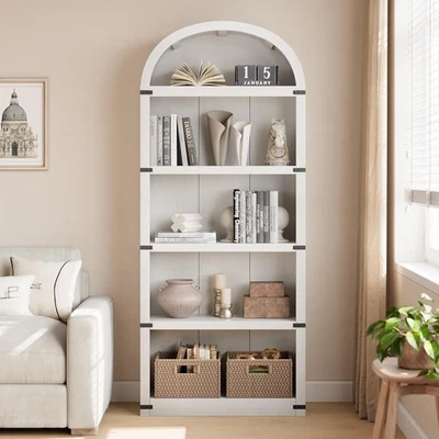 Arched Bookshelf Corner Bookcase 71" Tall Standing Bookshelves for Living Room - image 1 of 4
