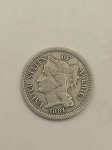 1881 3 Cent Nickel U.S Coin - Picture 1 of 6