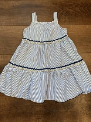 Crewcuts J Crew Blue White Stripe Tired Gold Accent Dress Girls size 8 - Image 1 of 4