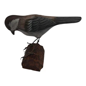 Hand Carved Wood Hand Painted Bird On Wood Pedestal READ - Picture 1 of 9