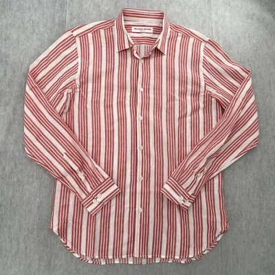 Camisa Orlebar Marrón Adulto XL Roja Rayas Lino Algodón Abotonada Manga Larga Para Hombre Foto 1 de 4