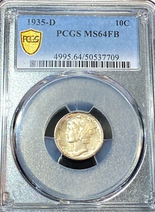 1935-D Mercury Dime PCGS MS64FB Nice Album Toning New Slab Best Price Ebay* CHRC - Picture 1 of 4