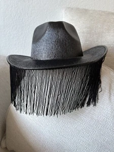 Black Iridescent Cowboy Hat With Fringe Party Costume Beyoncé Cowgirl Festival - Picture 1 of 4