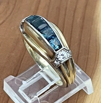 Vintage 14k Yellow Gold Princess Cut Topaz Channel Set Diamond Band Ring Sz 6.5 - Image 1 of 4